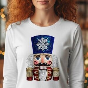 Christmas T-shirt Faux Rhinestone Nutcracker Sparkle Effect S M L XL White
